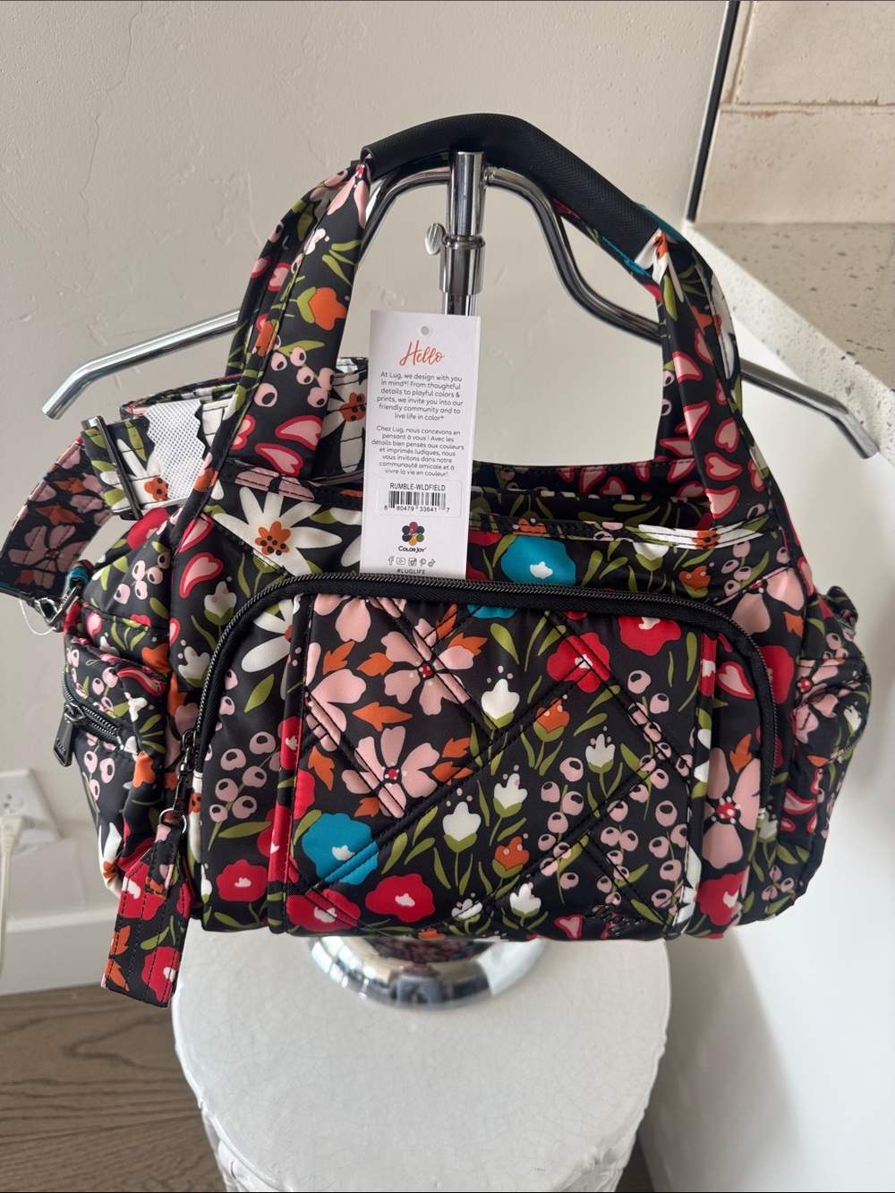 Lug RUMBLE Wild Field Black Floral Quilted Satchel Shoulder Bag Travel Casual